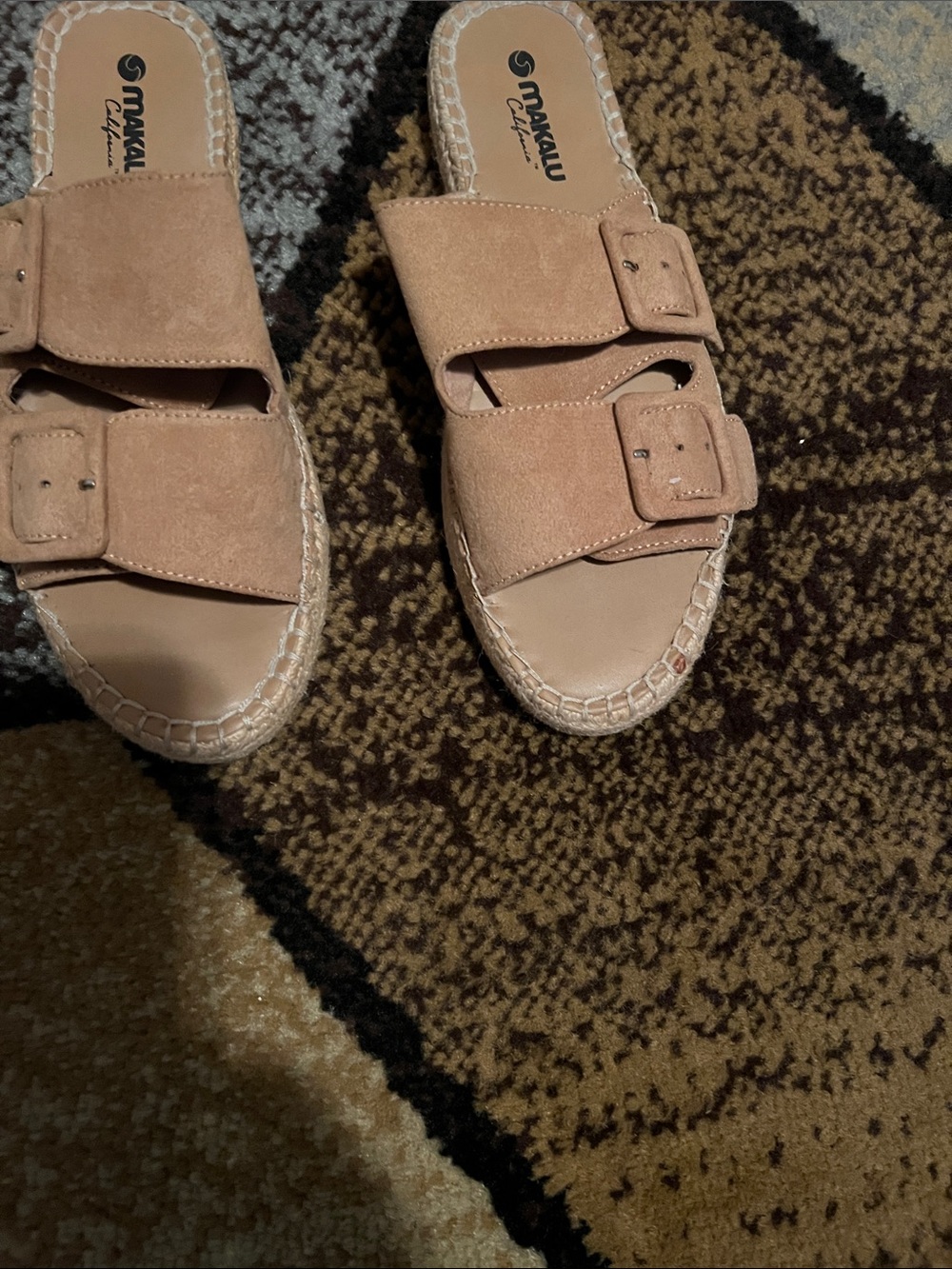 Makalu Women's Tan Suede Double-Buckle Espadrille Slide Sandals